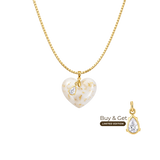 Corazón Gordito con Hoja de Oro, Cadena y Gota de Circonita VIP