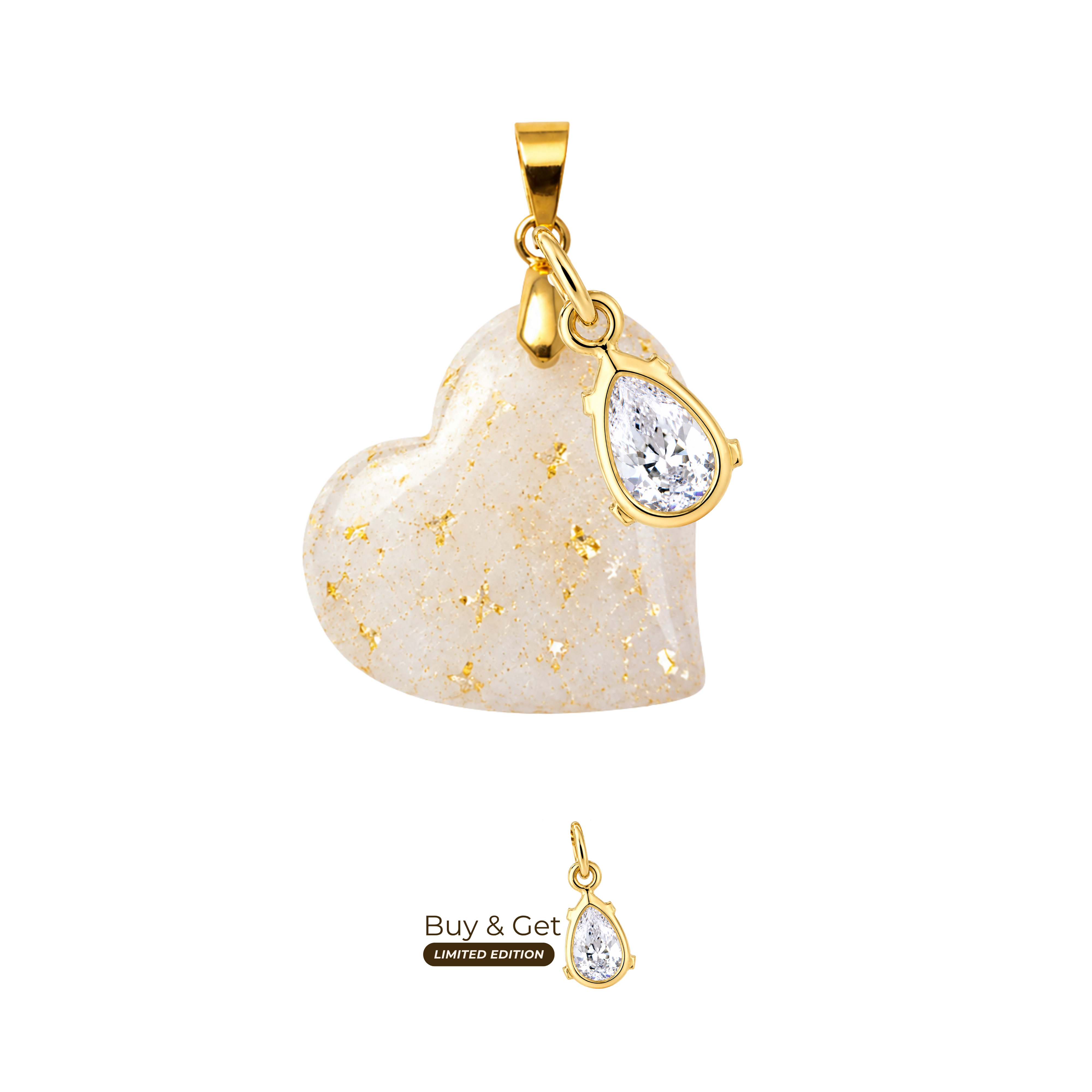 Cœur avec Feuilles d’Or et Goutte de Zircone