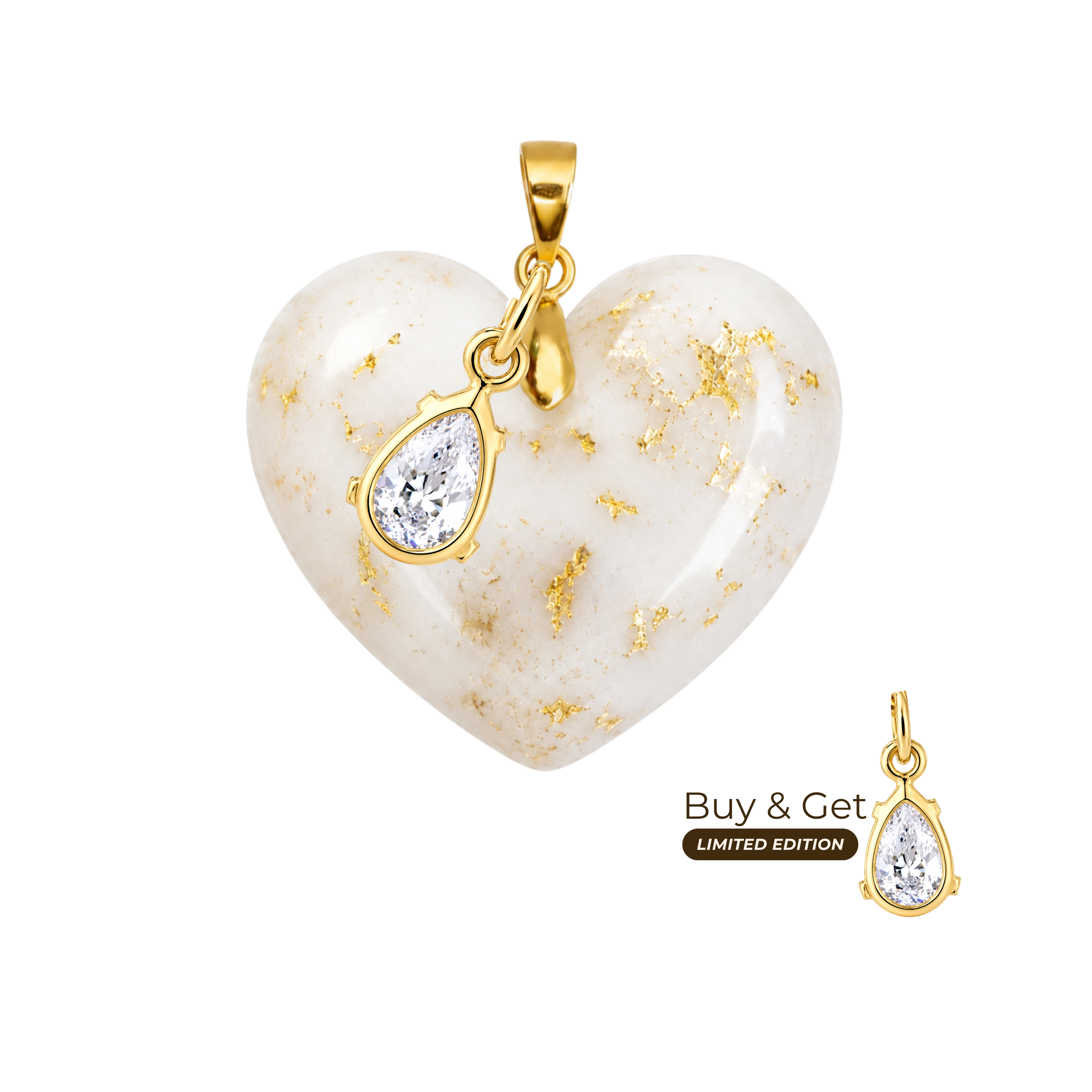 Cuore Pafutto con Foglia d’Oro e Goccia di Zirconia VIP