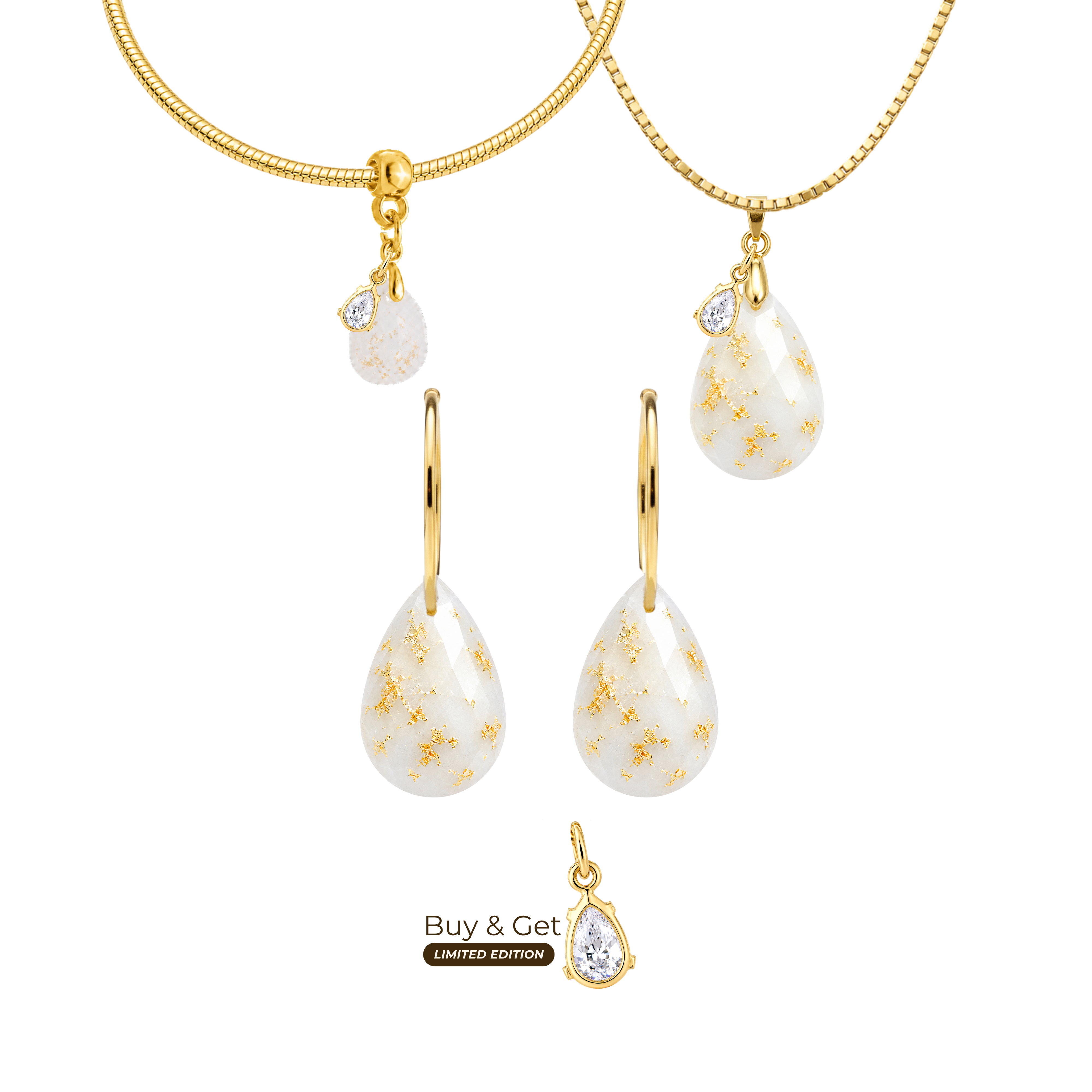 Goutte Taillée  avec Feuilles d’Or et Goutte de Zircone