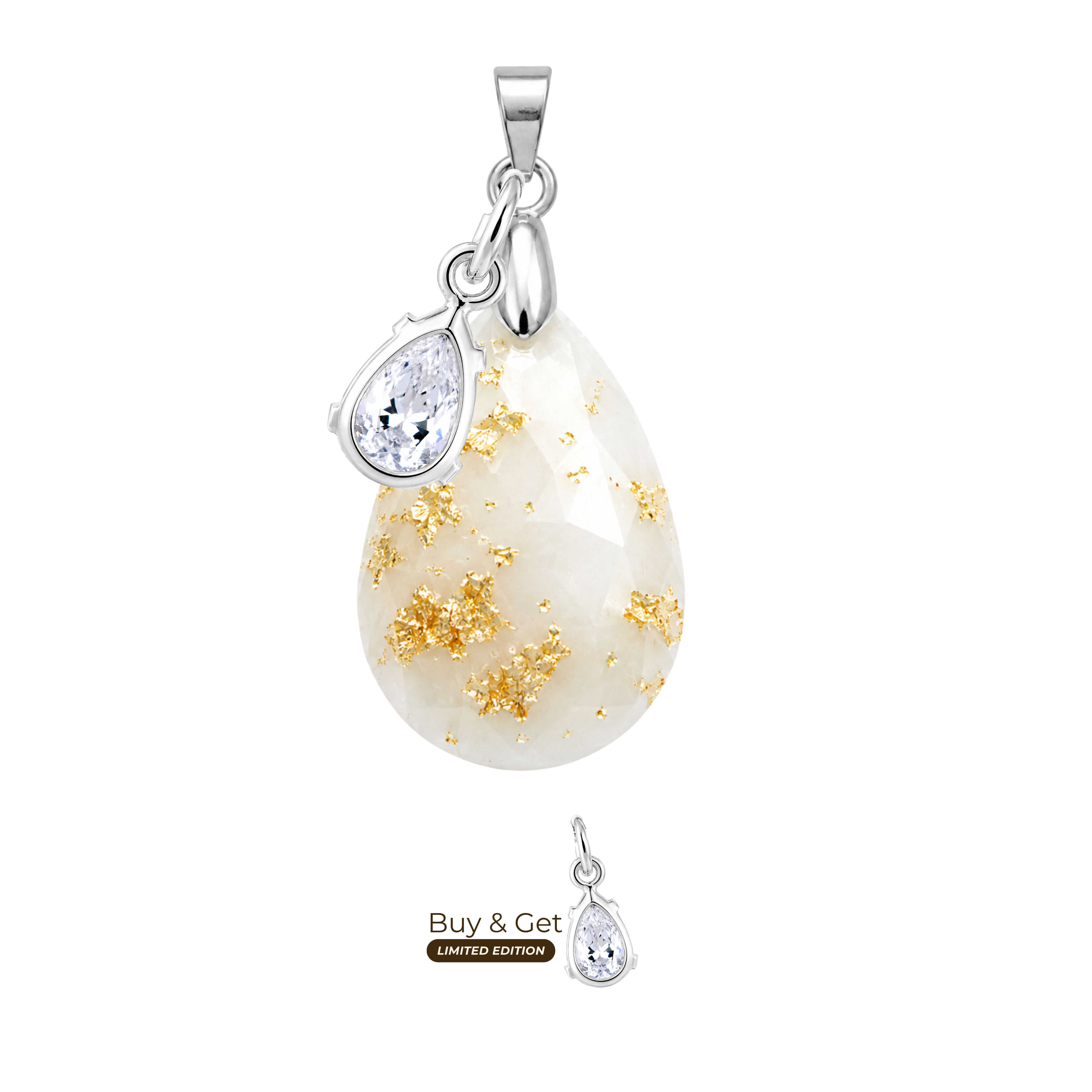 Goutte Taillée  avec Feuilles d’Or et Goutte de Zircone