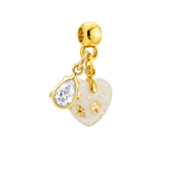 Charm Mini Cœur Rondouillard avec Feuille d’Or et Goutte de Zircone 