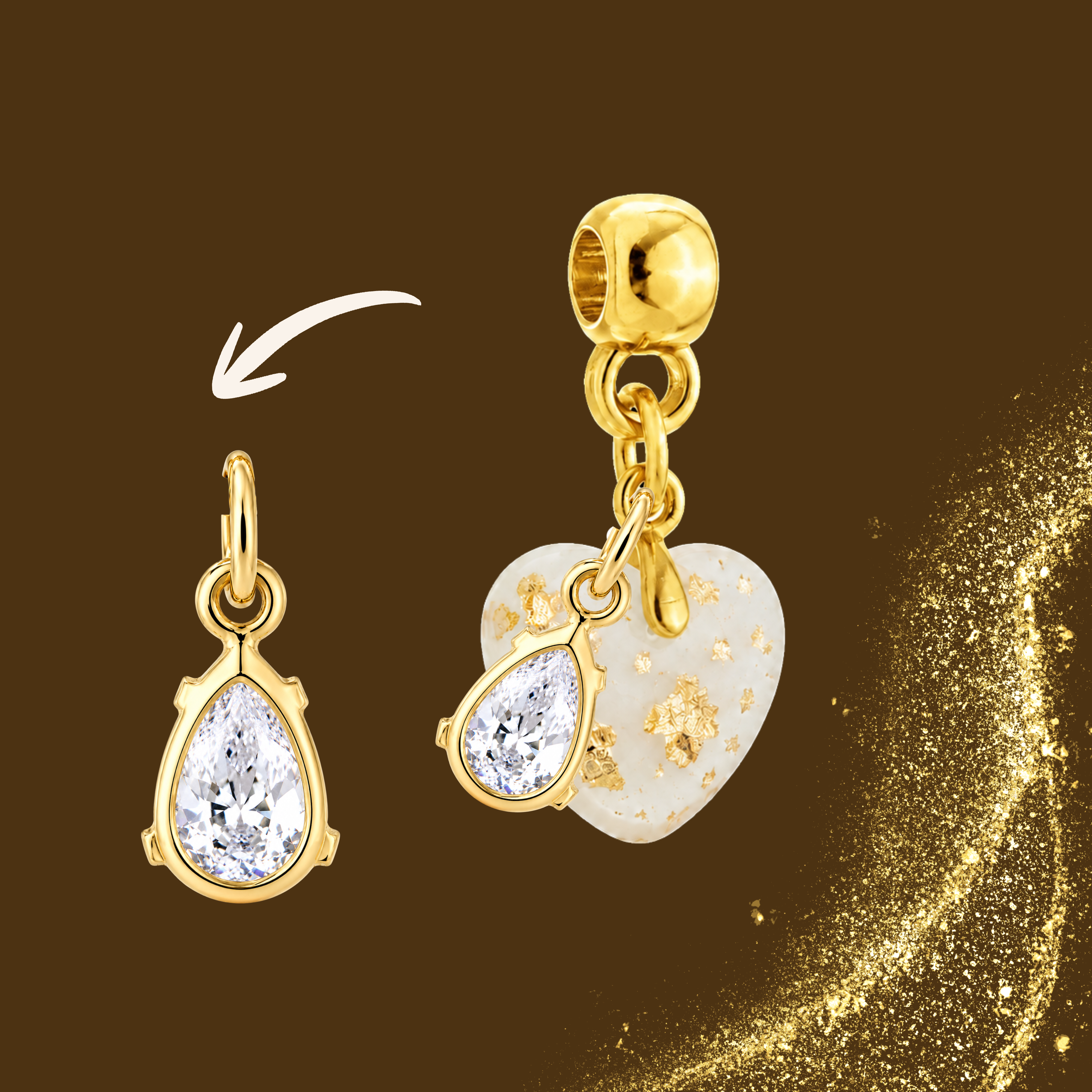 Charm Adicional Hojas Doradas con Gota de Circonita