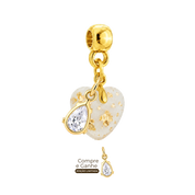 Mini Coração Gordinho com Folhas Douradas e Gota Zircônia