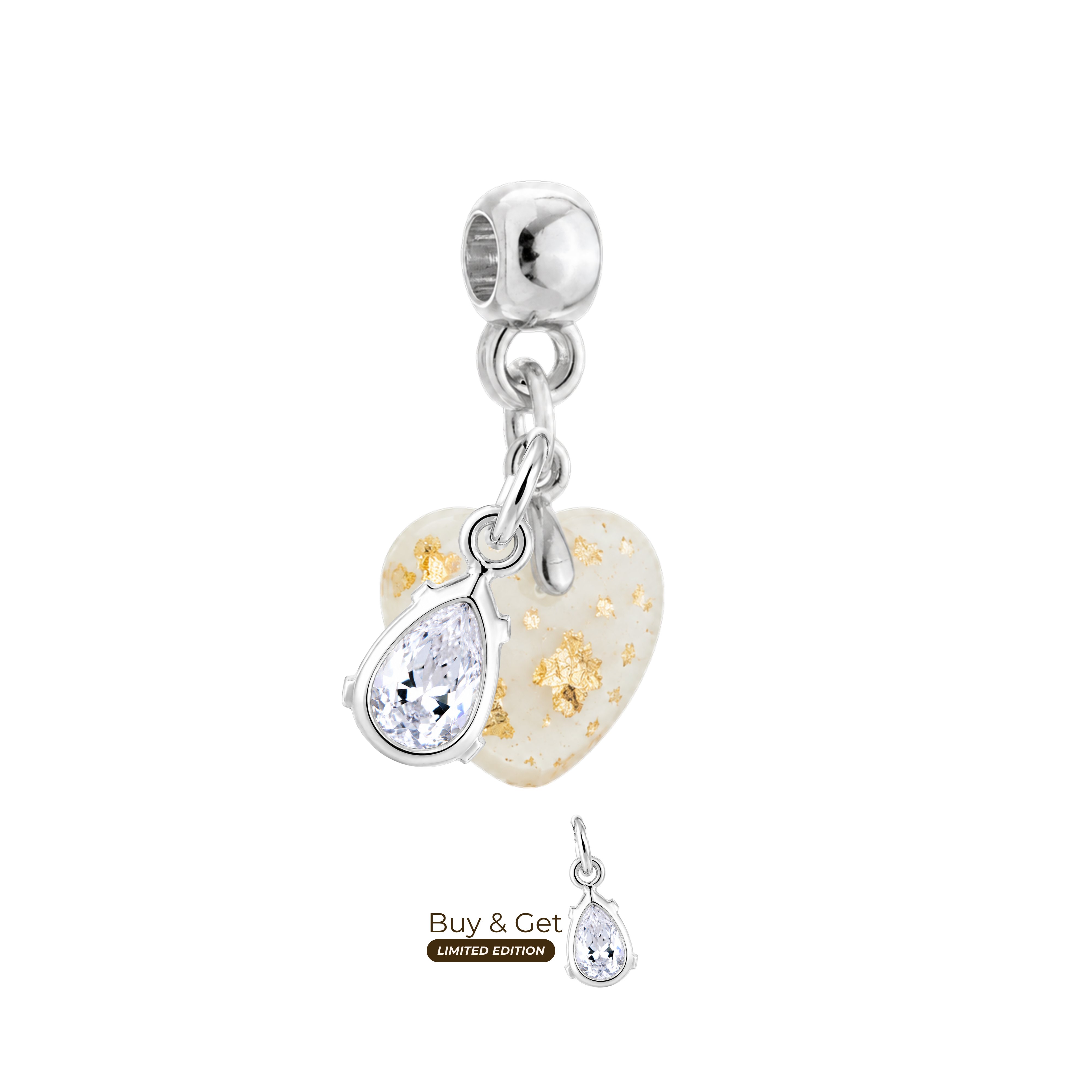 Mini Cœur Rondouillard avec Feuilles d’Or et Goutte de Zircone