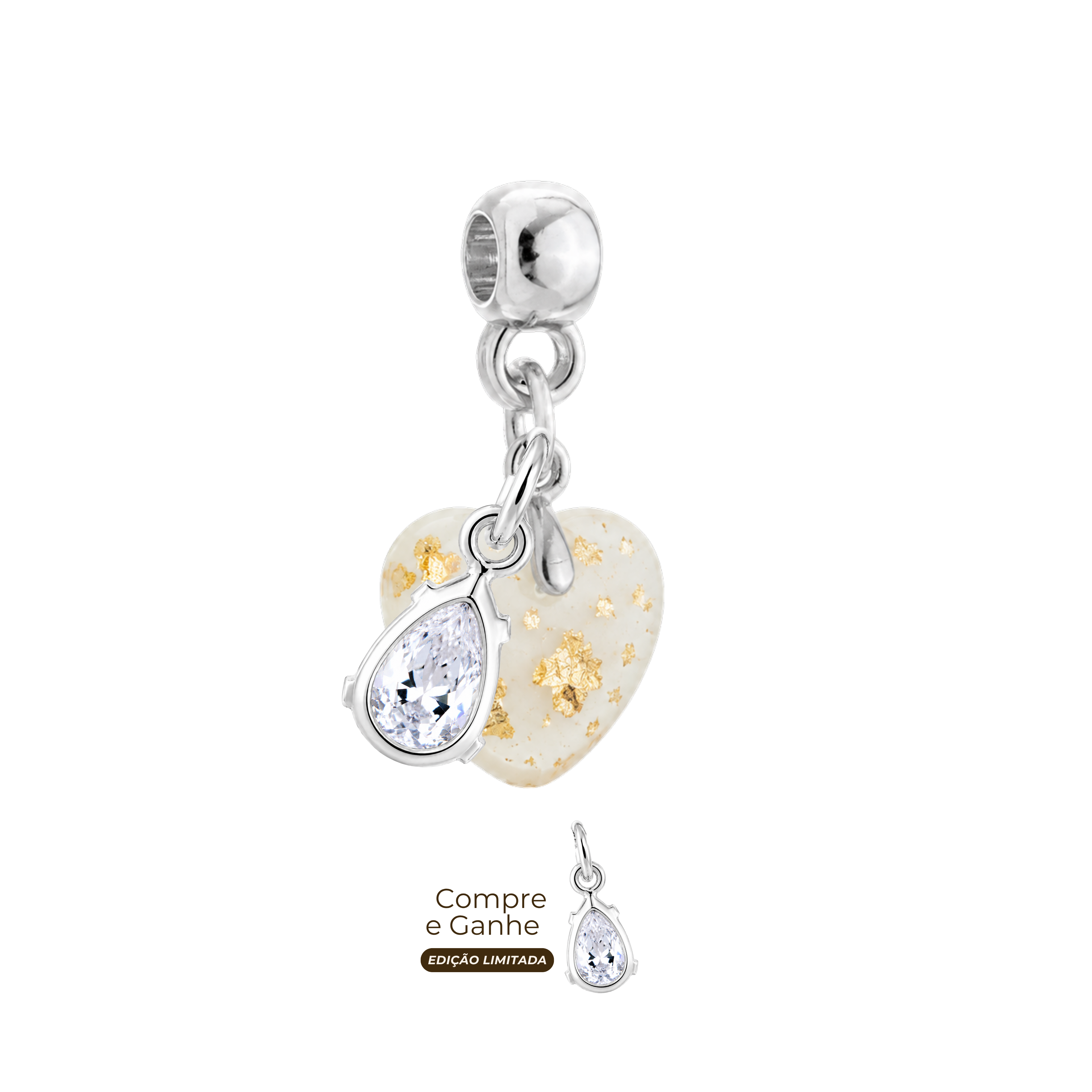 Mini Coração Gordinho com Folhas Douradas e Gota Zircônia