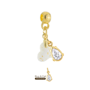 Mini Cœur Torsadé  avec Feuilles d’Or et Goutte de Zircone