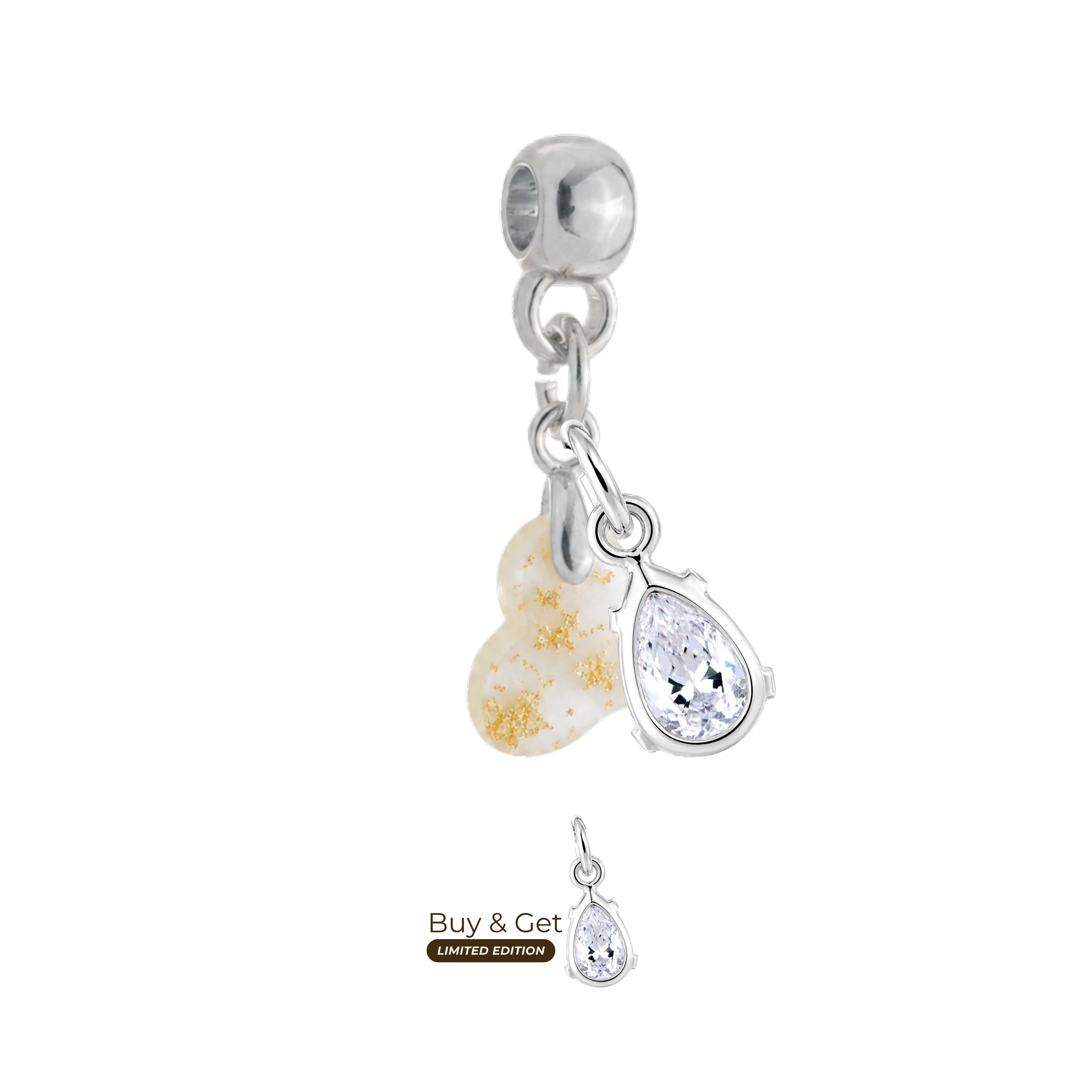 Mini Cœur Torsadé  avec Feuilles d’Or et Goutte de Zircone