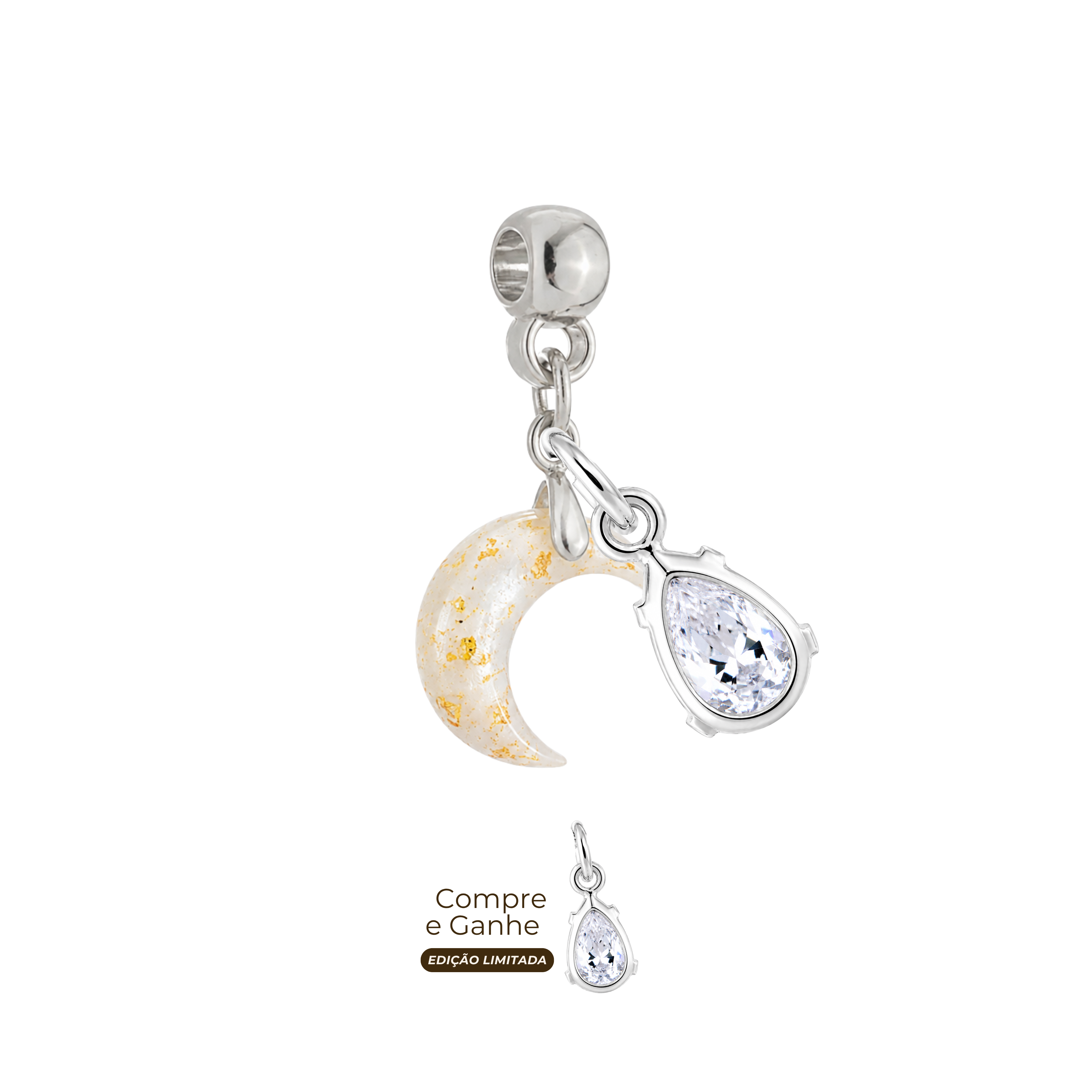 Mini Lua com Folhas Douradas e Gota Zircônia