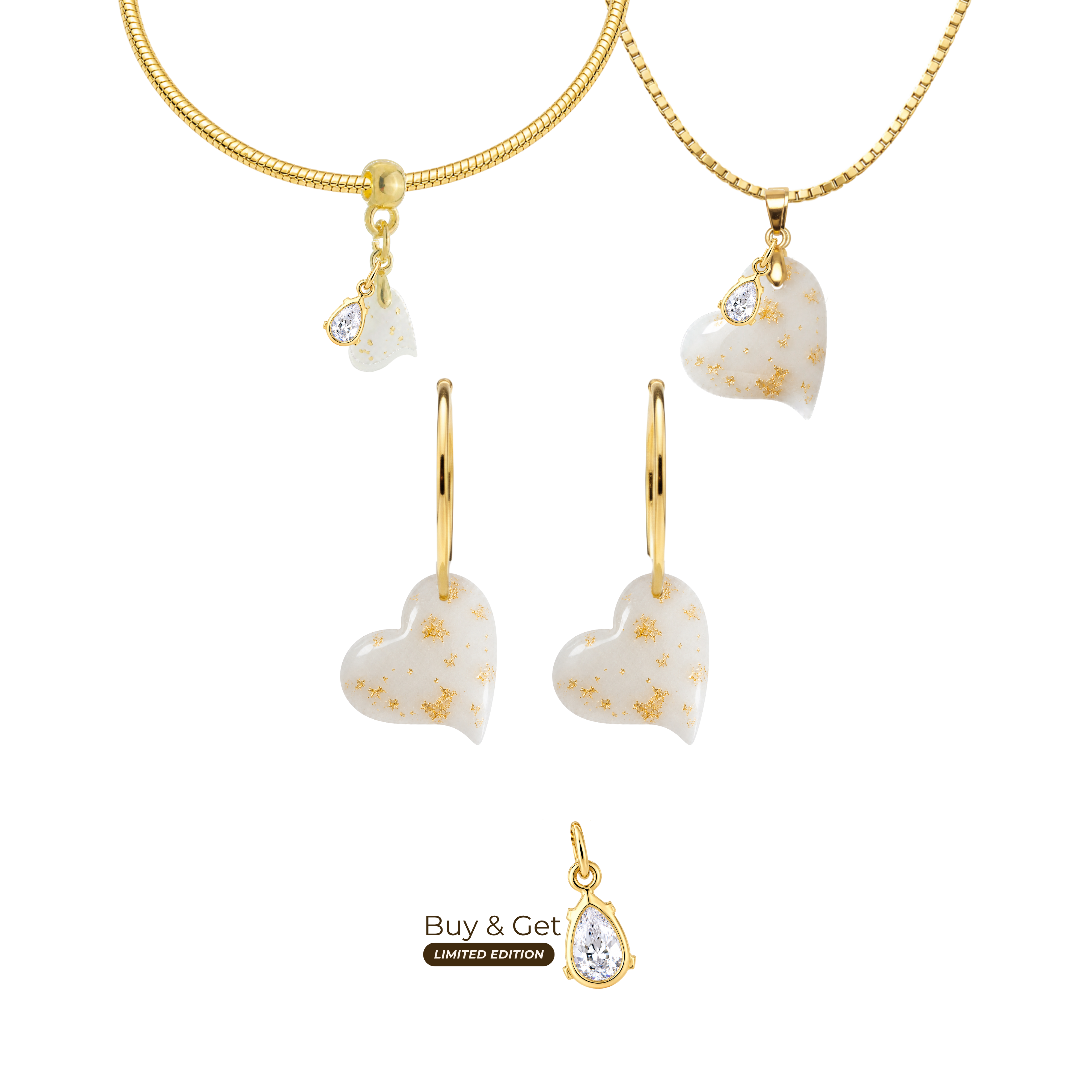 Cœur Torsadé  avec Feuilles d’Or et Goutte de Zircone